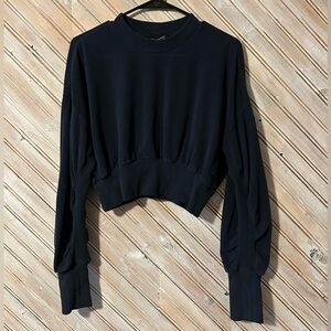Sweaty Betty Blackish Navy Blue Crew Neck Ruched Cropped Sweater